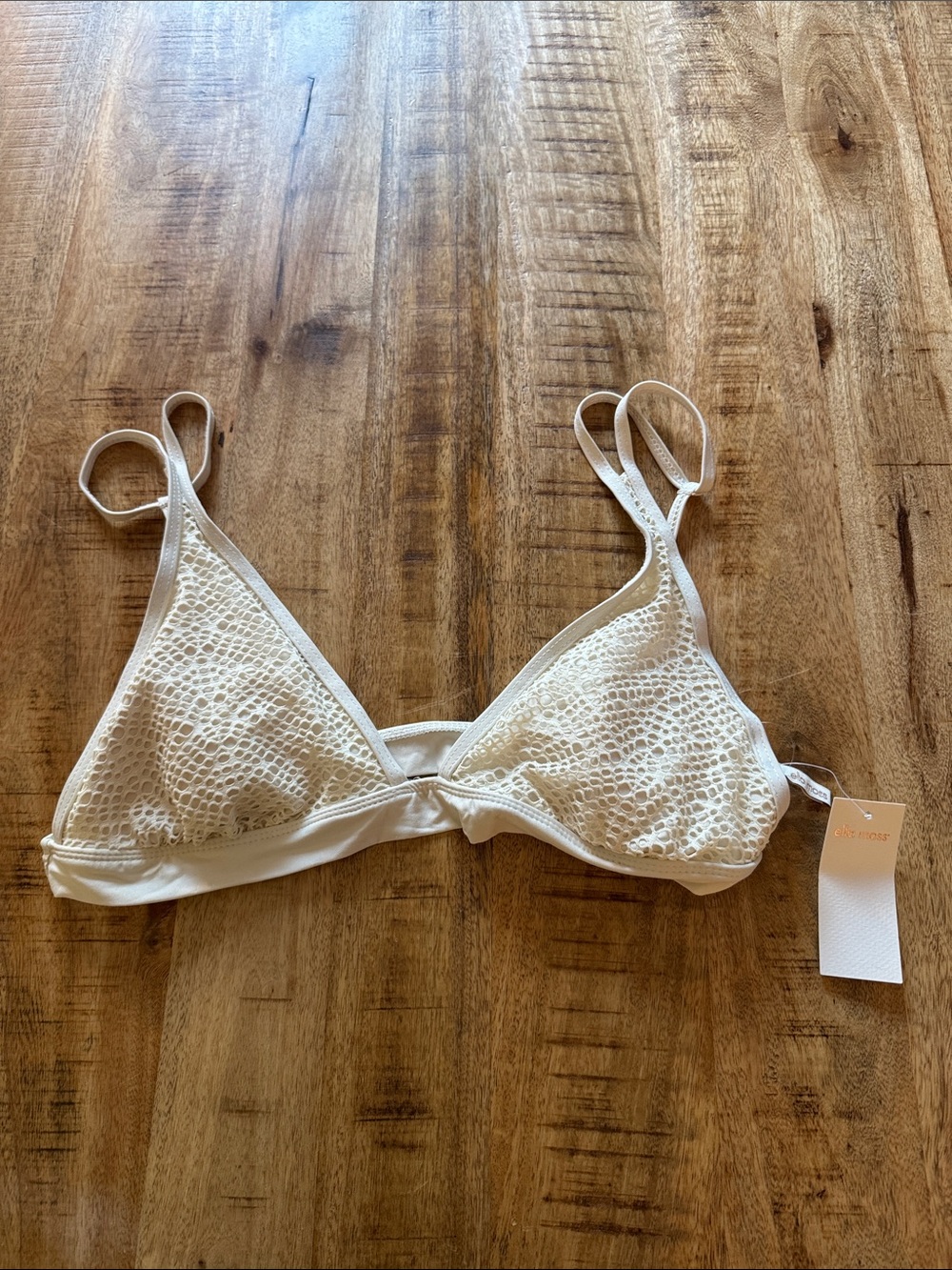 Ella Moss Light Cream Crochet Triangle Bikini Bra Swim Top NEW NWT LARGE